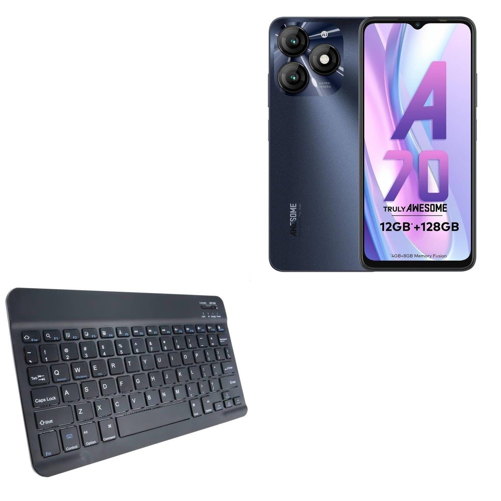 BoxWave Keyboard Compatible with itel A70 - SlimKeys Bluetooth Keyboard, Portable Thin with Chiclet-Style Keys - Jet Black