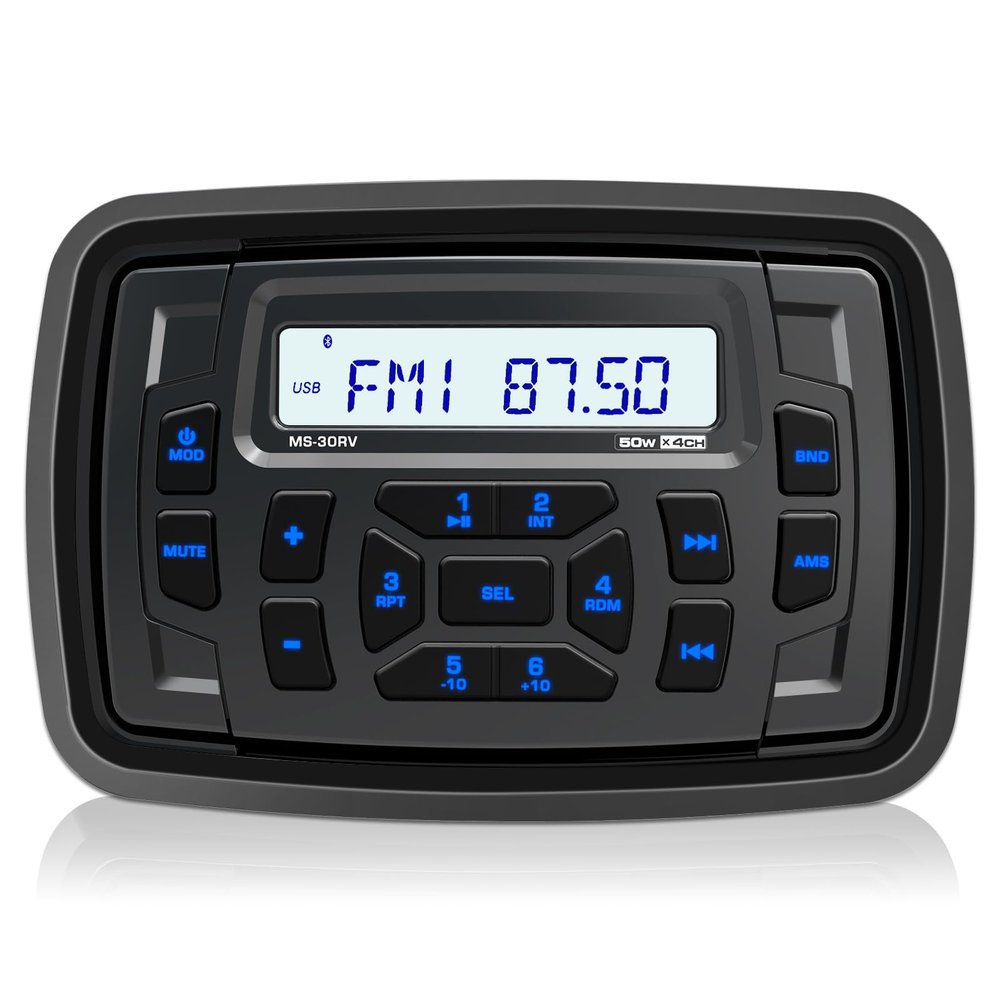 Bluetooth Marine Radio Receiver Waterproof - 200 Watts Boat Stereo Head Unit with Subwoofer USB AUX AM FM for ATV UTV RZR Motorcycle Golf Cart Spa Powersports
