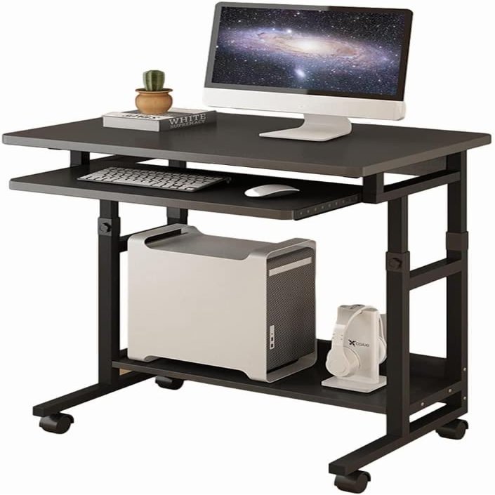 ELEFOCUS Adjustable Standing Desks for Home Office Laptop Stand Table Height Overbed Desk Hospital Tray Sofa Chair Side (Color:Black)