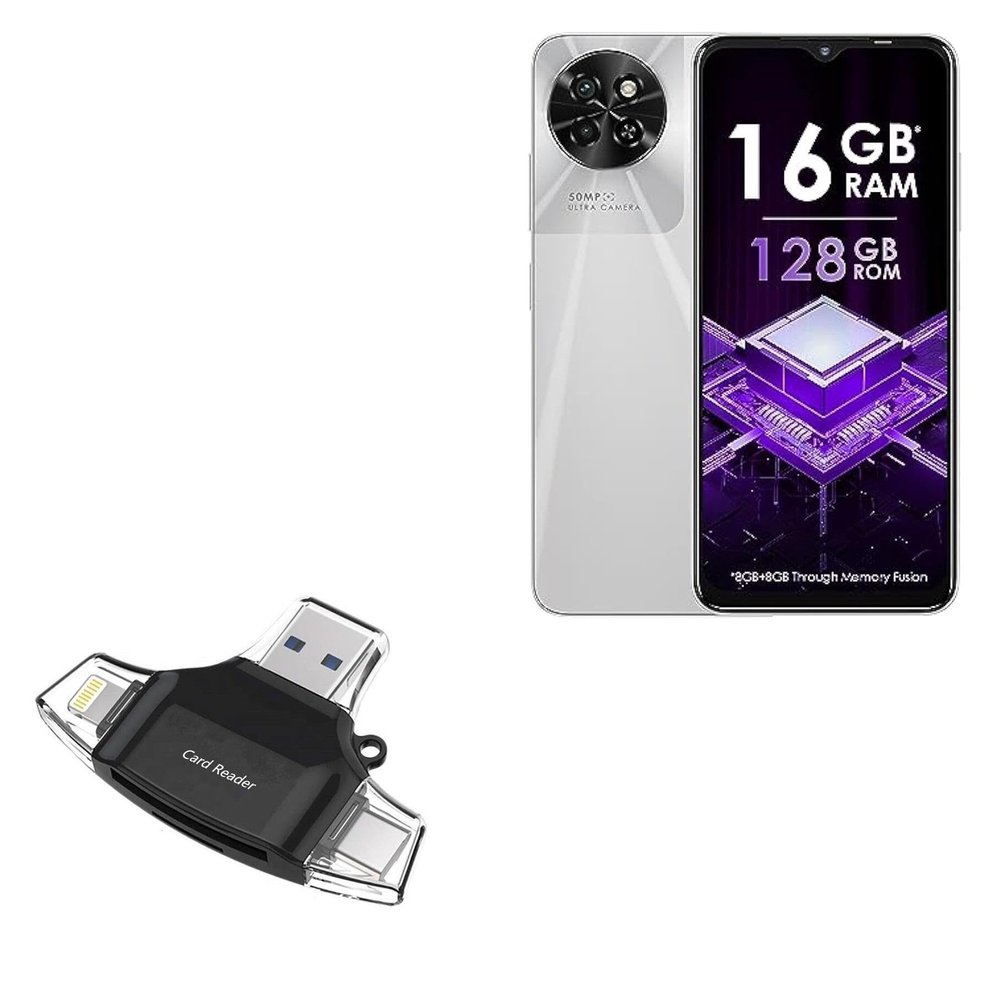 BoxWave Smart Gadget Compatible with itel S23 - AllReader SD Card Reader, microSD Card Reader SD Compact USB - Jet Black