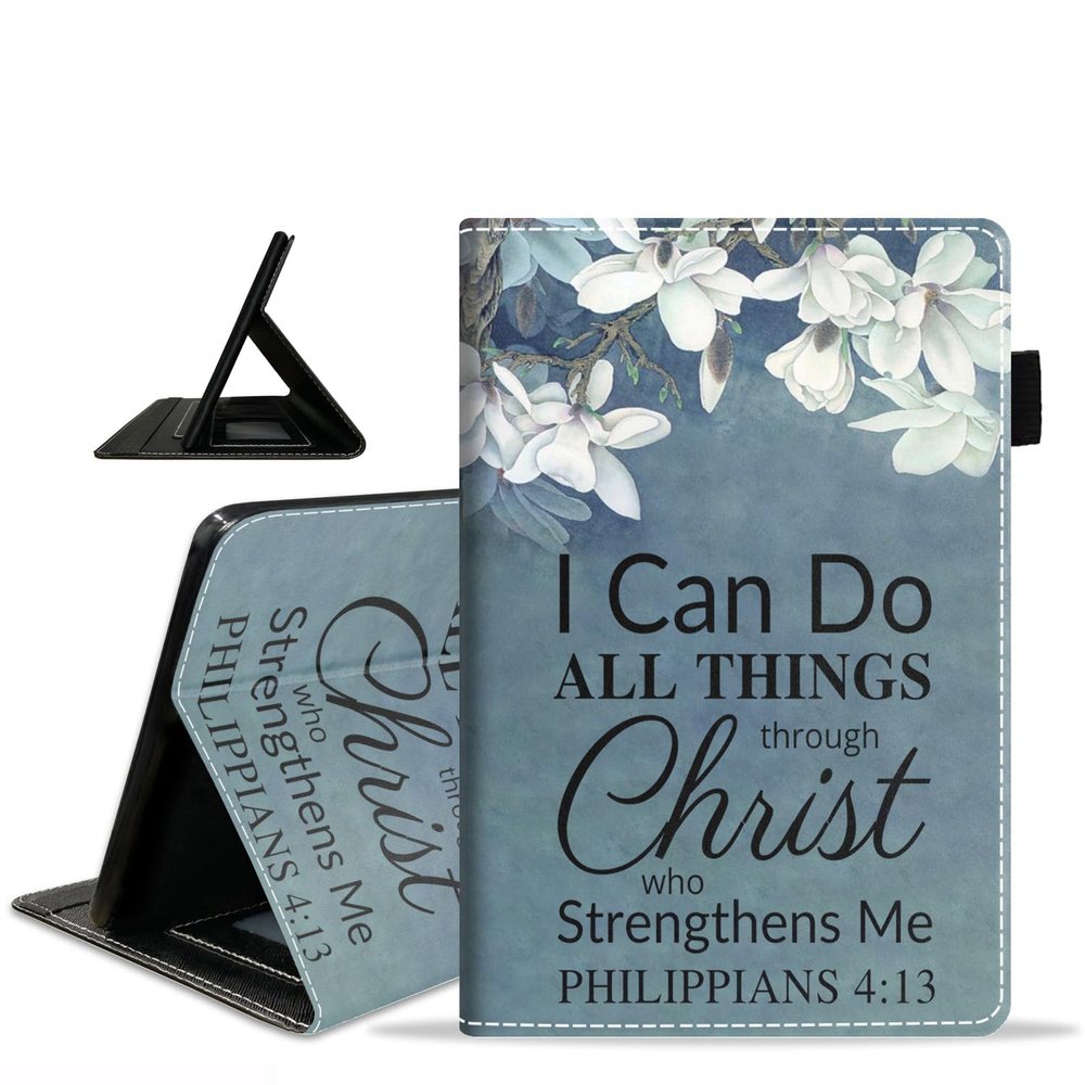 Case for Amazon Fire HD 10 Tablet 10.1 inch (9th/7th Generation, 2019/2017 Release), Slim PU Leather Stand Folio Cover with Card Slot & Auto Sleep/Wake, Floral Quote Bible Verse Philippians 4:13