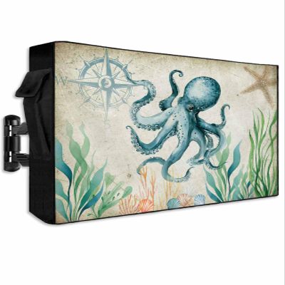 Outdoor TV Cover 52-55 in, Weatherproof TV Display Screen Protector Outdoor TV Enclosure for Seal Full Coverage, Sea Octopus Starfish World Vintage Pattern Outside LED, LCD, OLED Flat Screen TVs