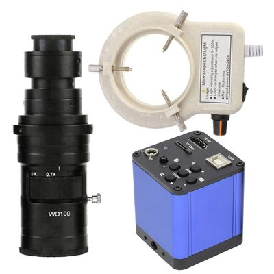1080P High Definition Microscope Camera Digital Microscope HDMI USB & 200X C-Mount Lens Whit 56-LED Adjustable Ring Light