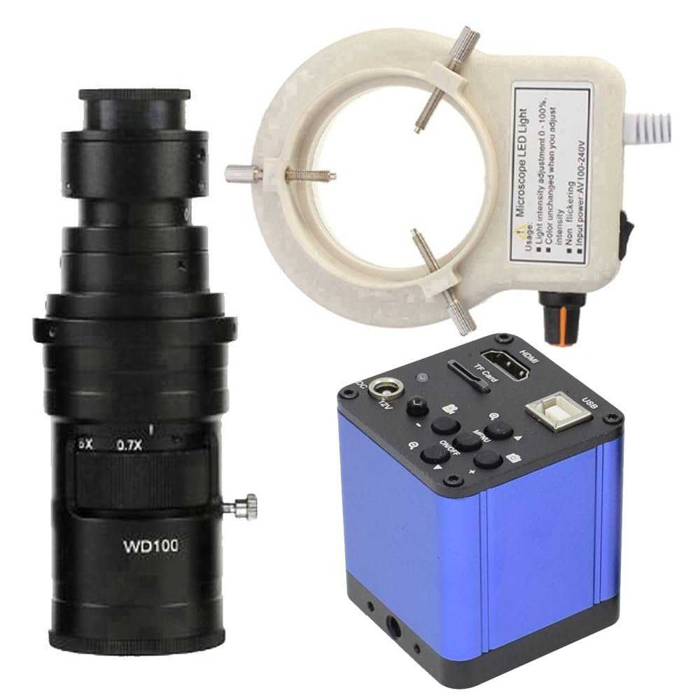 1080P High Definition Microscope Camera Digital Microscope HDMI USB & 200X C-Mount Lens Whit 56-LED Adjustable Ring Light