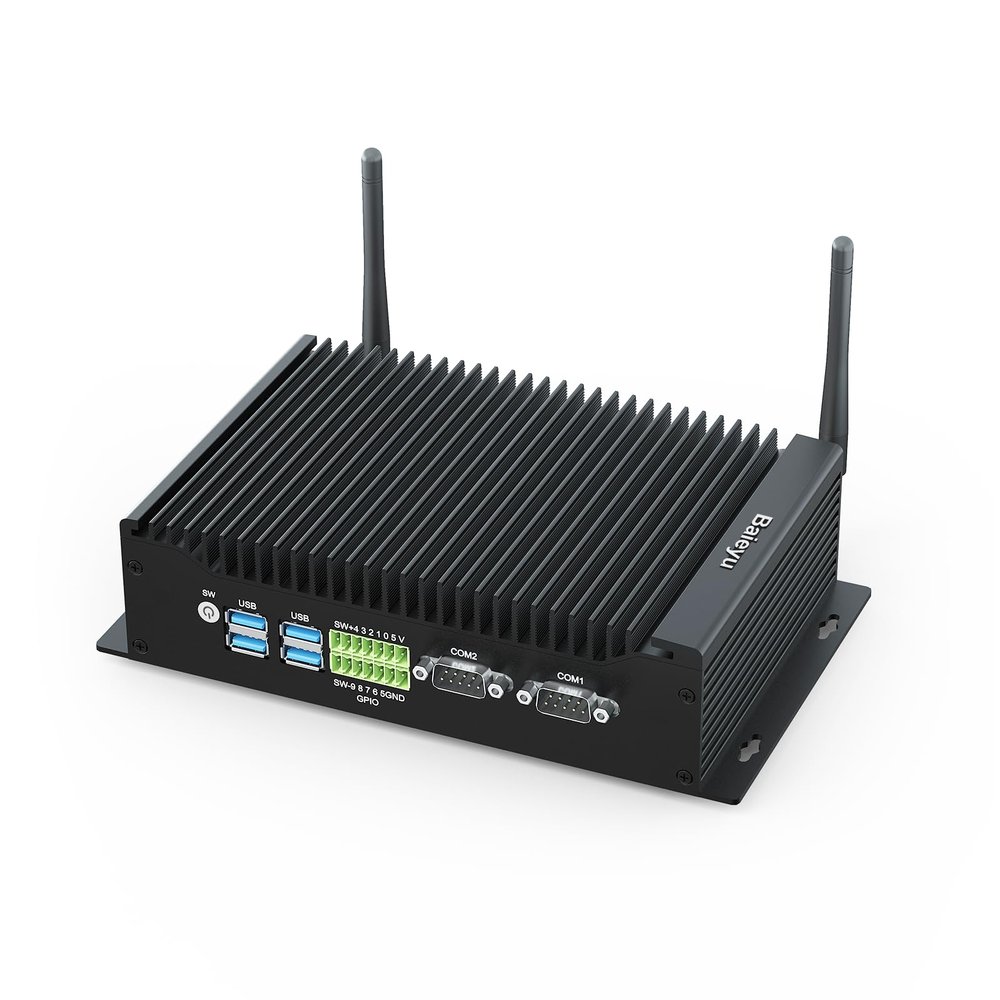 Baieyu Industrial PC with Core i3-10110U (Up to 4.10GHz), 8GB DDR4 RAM 256GB M.2 SSD, Fanless Industrial PC, 2RS232 COM, Support RS422/RS485, 1GPIO, 2HD, 1DP, 2RJ45 LAN, 6USB Port, Win 11 Pro