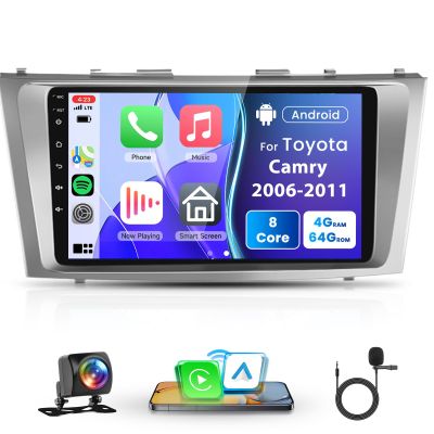 8 Core 4+64G Android Car Stereo for Toyota Camry 2006-2011, Wireless Carplay Android Auto Car Radio, 9 Touch Screen Head Unit GPS Navigation Bluetooth Mirror Link WiFi FM/RDS DSP Backup Camera SWC