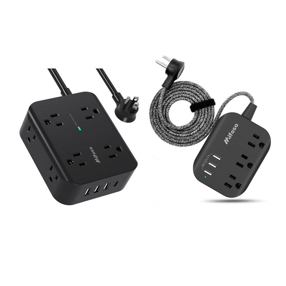 8-Outlet Surge Protector + 3-Outlet Power Strip with USB