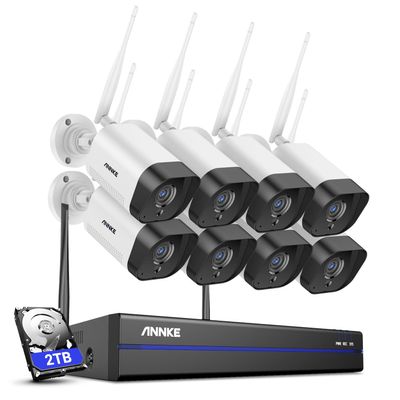 ANNKE 10CH Wireless Security Camera System with 2TB Hard Drive and 8Pcs 5MP Outdoor WiFi IP Cameras Video Surveillance System, Compatible with Alexa, 100ft Night Vision, Smart Motion Alerts
