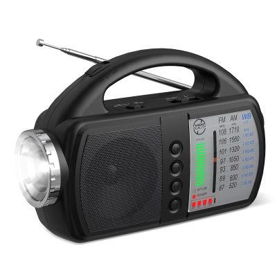 Audiocrazy AM FM NOAA Weather Radio,Portable Emergency Radio with Flashlight, Bluetooth 5.0, USB, AUX in Powered by Built-in Rechargeable Battery or 4 AA Battery for Home Indoor Black