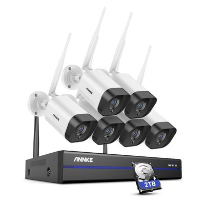 ANNKE 5MP Wireless Camera System, 10 Channel 5MP Wireless NVR with 6Pcs 5MP Weatherproof IP Cameras, Compatible with Alexa, 100ft Night Vision, Smart Motion Alerts, 2TB HDD