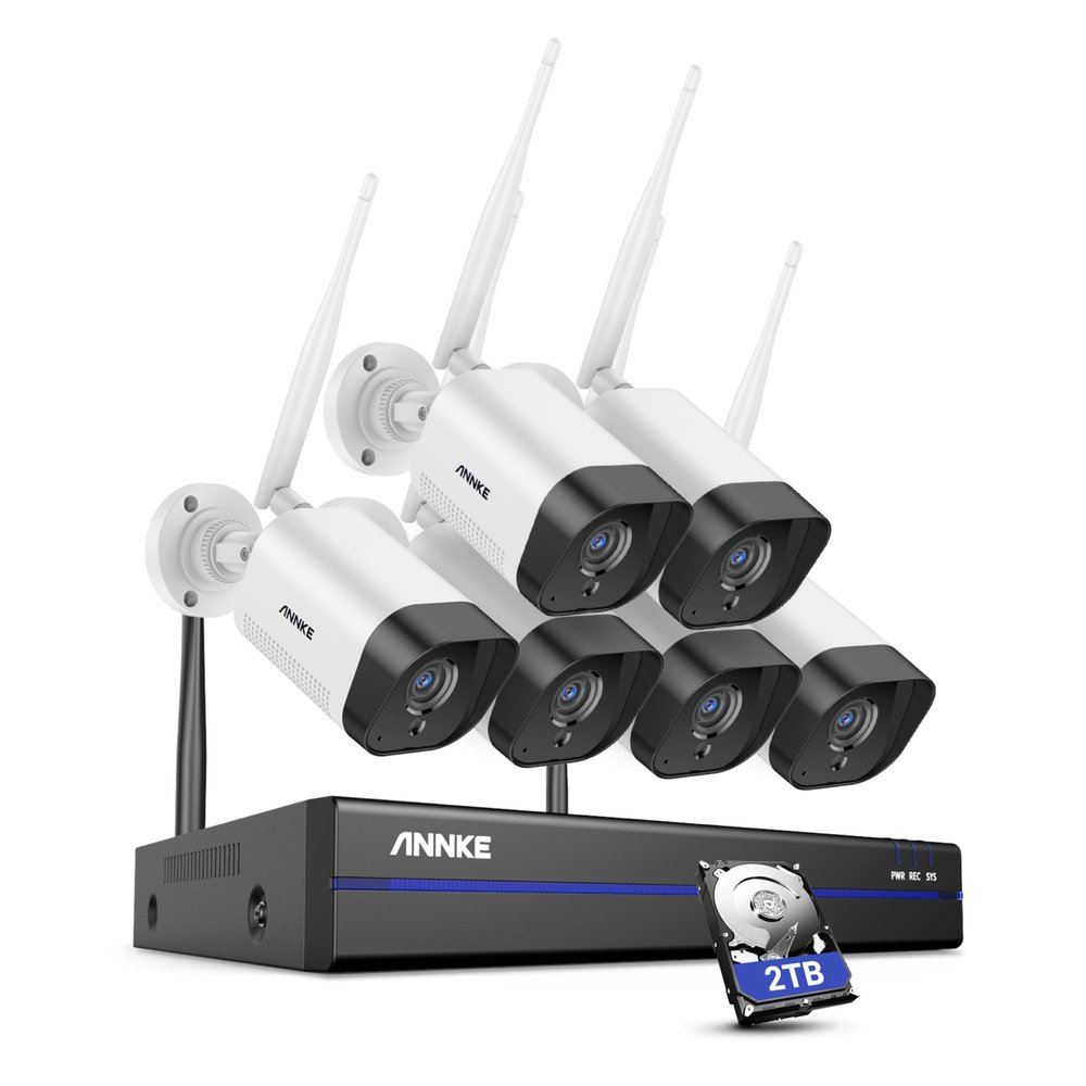 ANNKE 5MP Wireless Camera System, 10 Channel 5MP Wireless NVR with 6Pcs 5MP Weatherproof IP Cameras, Compatible with Alexa, 100ft Night Vision, Smart Motion Alerts, 2TB HDD
