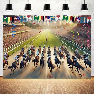 15X10ft Horse Racing Photography Backdrop, Riders Horse Race Photo Background Decoration Portrait Photo Studio Props