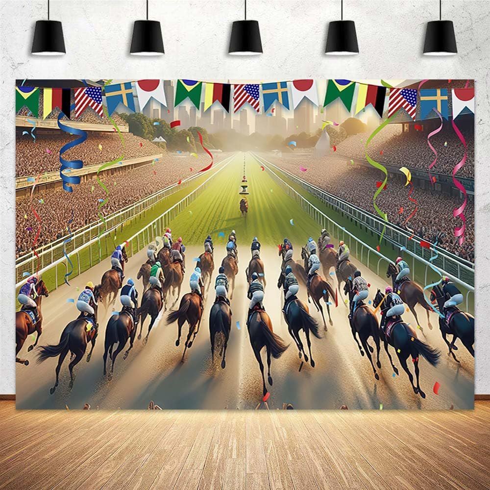 15X10ft Horse Racing Photography Backdrop, Riders Horse Race Photo Background Decoration Portrait Photo Studio Props