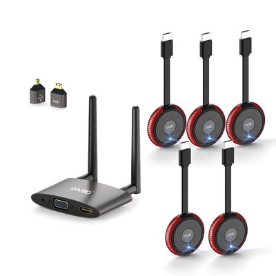 TIMBOOTECH Wireless HDMI Transmitter x 5 and Receiver 4K, Plug & Play, Support HDMI & VGA Dual Screens,165FT/50M, Red