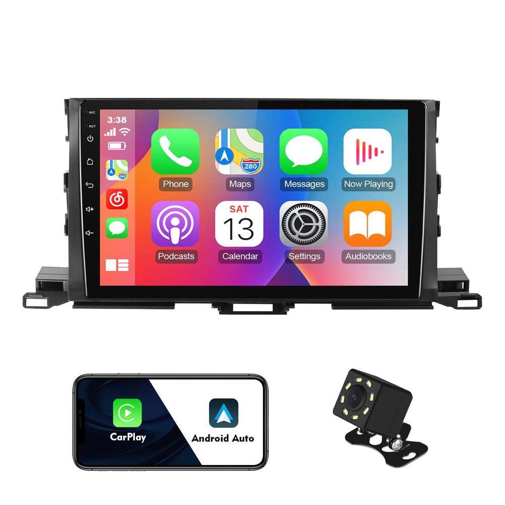 10.1-inch Android 12 Double Din Car Stereo for Toyota Highlander 2014-2019 IPS Touchscreen Screen Car Radio with Carplay & Android Auto Support Backup Camera GPS FM Navi BT SWC