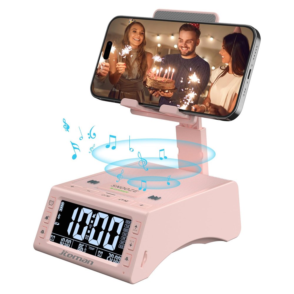 JTEMAN Gifts for Men Women,Cell Phone Stand with Wireless Bluetooth Speaker,Adjustable Cool Tech Kitchen Gadgets,Unique Birthday Gift Idea for Him, Husband, BoyfriendPink