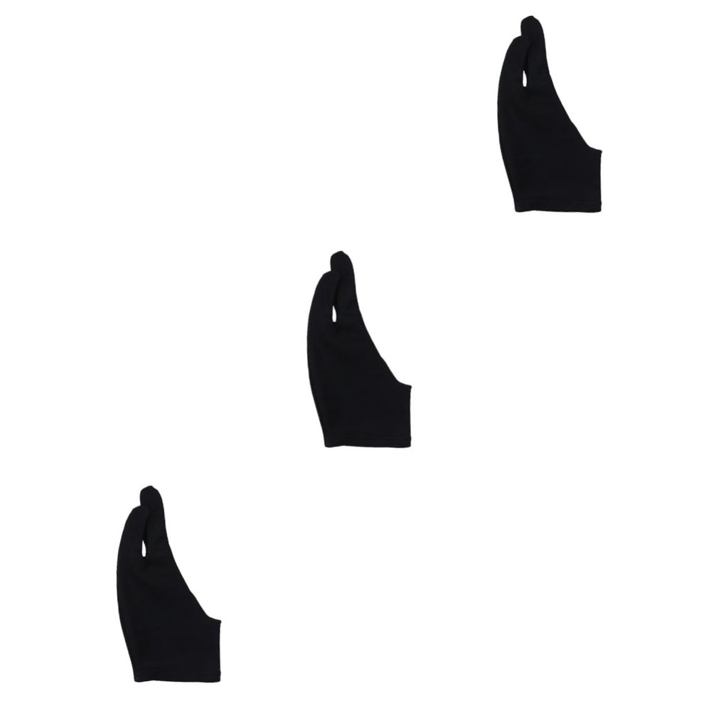Healvian 3pcs Gloves Man Artist's Drawing Glove Two Finger Curved Painting for Sketch Tablet Compatible Black