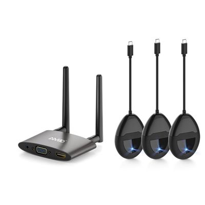 TIMBOOTECH USB C & HDMI Transmitter x3 and Receiver 4K- 5.8G Wireless USB C Transmitter Receiver Transmission Stable Video, Plug & Play, Support HDMI & VGA Dual Screens,165FT/50M, Black