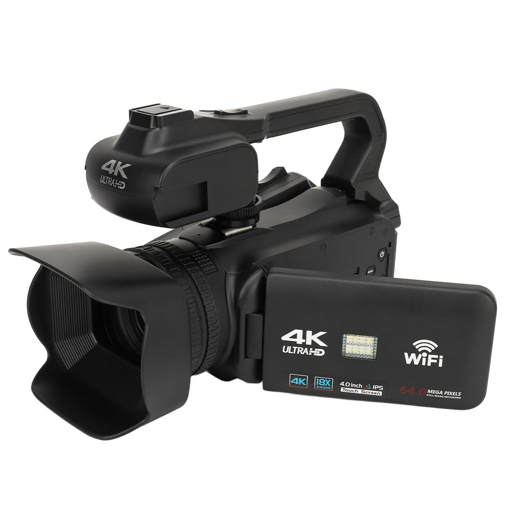 4K Ultra HD Resolution Camera, 64MP Still Images, 18x Digital Zoom, Lens Hood, USB Connection, 2 Remote Control Methods, Webcam Function, External Microphone,CMOS Sensor