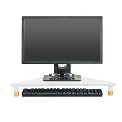 Kunovo Triangle Monitor Stand for Desktop Corner, Solid Wood Ergonomic Screen Riser with Pen Slot, Multifunctional Home Office Table Storage Shelf (Color : White)