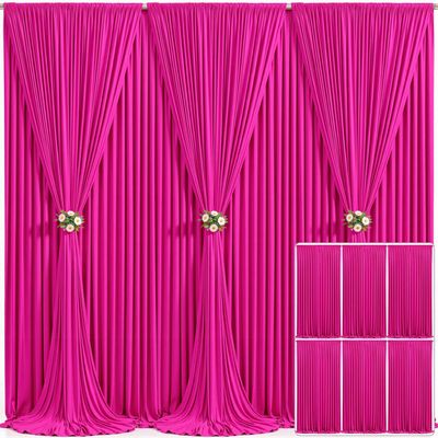 6 Panels Fuchsia Backdrop Curtain for Parties Birthday Party Wrinkle Free Hot Pink Photo Curtains Backdrop Drapes Fabric Decoration for Wedding 30ft(W) x 10ft(H)