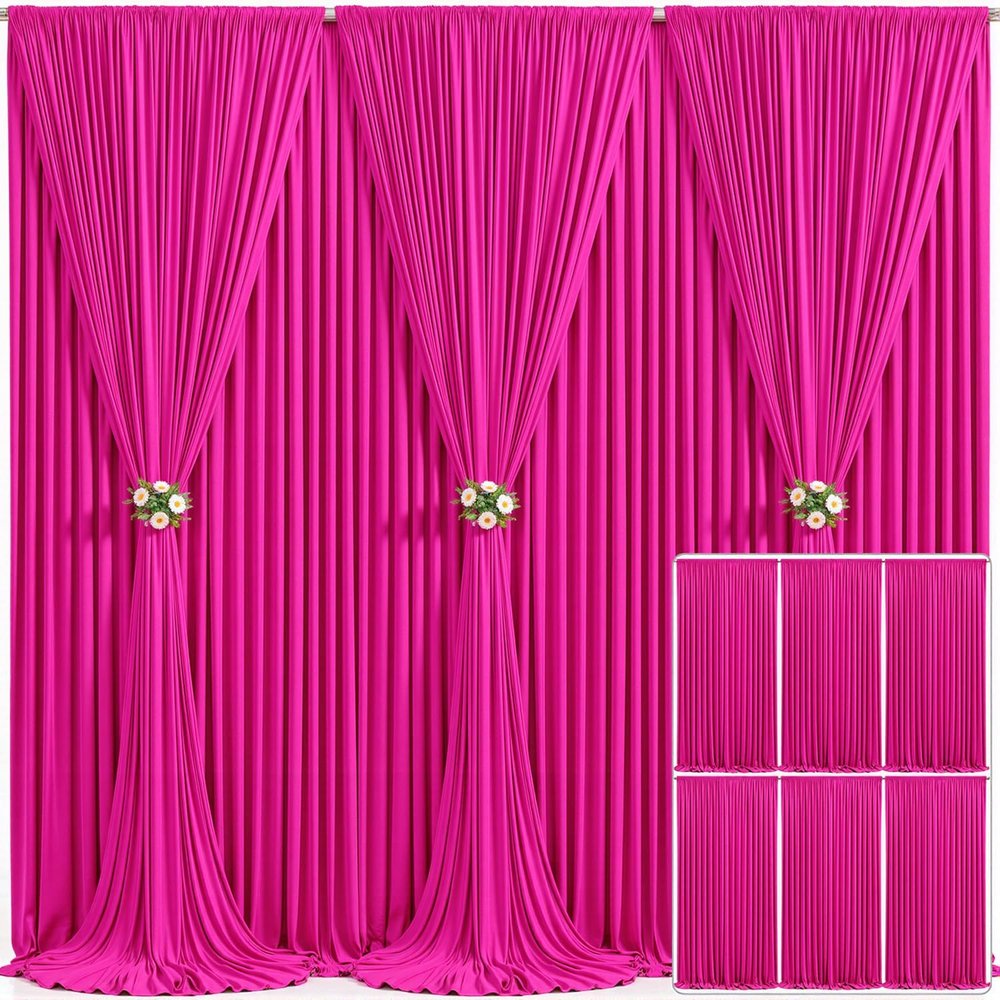6 Panels Fuchsia Backdrop Curtain for Parties Birthday Party Wrinkle Free Hot Pink Photo Curtains Backdrop Drapes Fabric Decoration for Wedding 30ft(W) x 10ft(H)