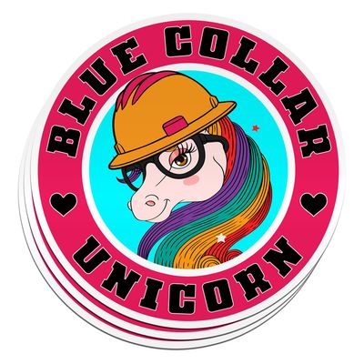 (3PCS) Blue Collar Unicorn Sticker Hard Hat Sticker Funny Rainbow Unicorn Die-Cut Waterproof Vinyl Sticker for Water Bottle Tumbler Phone Case Laptop Cars Helmet Decal Gifts for Dad Worker (3 inches)