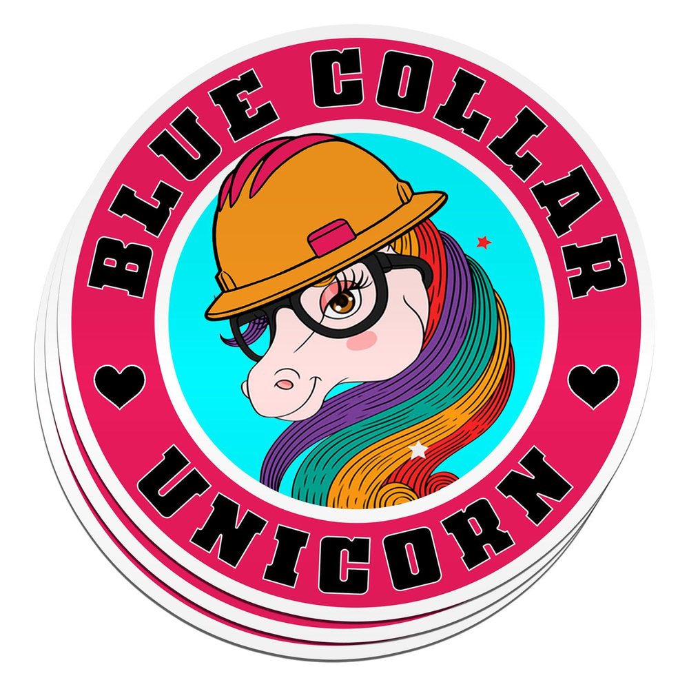 (3PCS) Blue Collar Unicorn Sticker Hard Hat Sticker Funny Rainbow Unicorn Die-Cut Waterproof Vinyl Sticker for Water Bottle Tumbler Phone Case Laptop Cars Helmet Decal Gifts for Dad Worker (3 inches)