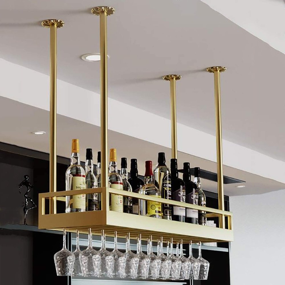 Ceiling Wine Shelf - Hanging Wine Glass Rack, Adjustable Height Hanging Floating Shelves, Multifunctional Bar Display Rack, Metal Kitchen Wine Glass Storage Rack, Wine Bottle Rack ( Color : Gold , Siz