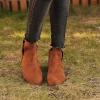 HINDOLA Women's V Cut Out Ankle Boots Almond Toe Low Heel Chunky Block Stacked Heels Ankle Booties Suede Booties Western Booties view 3