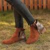 HINDOLA Women's V Cut Out Ankle Boots Almond Toe Low Heel Chunky Block Stacked Heels Ankle Booties Suede Booties Western Booties view 4