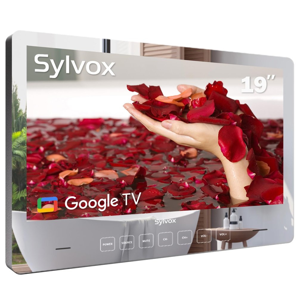 SYLVOX 19'' Smart TV Bathroom Magic Mirror Waterproof LED TV 1080P 500NITS High Brightness Dual Front Speakers Wall mounting Suitable for Bathrooms,Hotels,Saunas