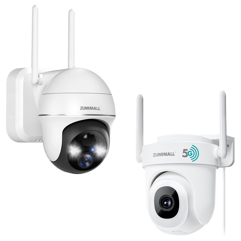 ZUMIMALL Security Cameras Outdoor WiFi with 360 PTZ, Spotlight & Siren, 3MP & 5MP Color Night Vision/2-Way Talk/IP66/Cloud/Alexa/PIR/AI