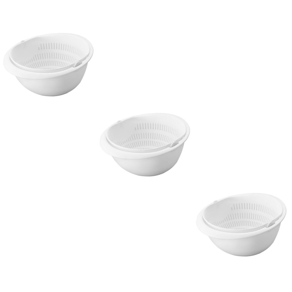 DECHOUS 3pcs Double-layer Rotating Drain Basket Multifunctional Kitchen Storage for Fruits Vegetables Special Draining Design Drainage Practical White Storage