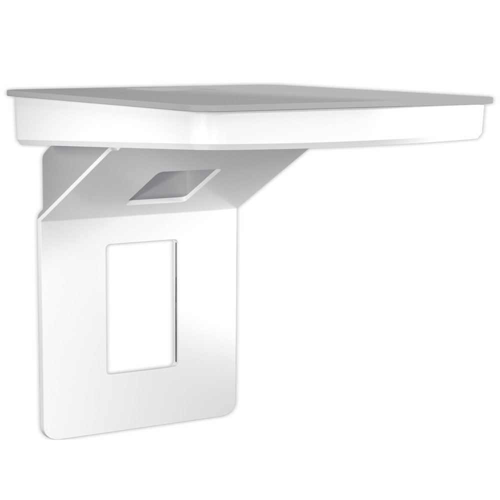 Sanus Made for Google Small Device Outlet Shelf in White & Fog Grey - Holds Small Electronics Up to 8lbs w/Built-in Cord Storage - Includes Both Standard & Decora Outlet Faceplates - Easy DIY Install