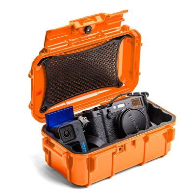 Evergreen ToughBox Tech Organizer For Camera, Cables, Hard Drives, Compatible with GoPro etc. (Large, Rubber Boot, Orange)