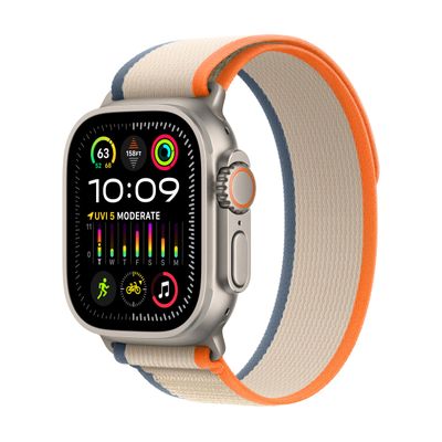 Apple Watch Ultra 2 [GPS + Cellular, 49mm] - Rugged Titanium Case with Orange/Beige Trail Loop, M/L (Renewed)