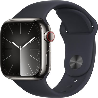Apple Watch Series 9 [GPS + Cellular, 41mm] - Graphite Stainless Steel Case with Midnight Sport Band, M/L (Renewed)