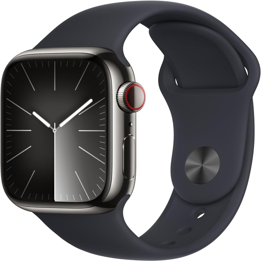 Apple Watch Series 9 [GPS + Cellular, 41mm] - Graphite Stainless Steel Case with Midnight Sport Band, M/L (Renewed)
