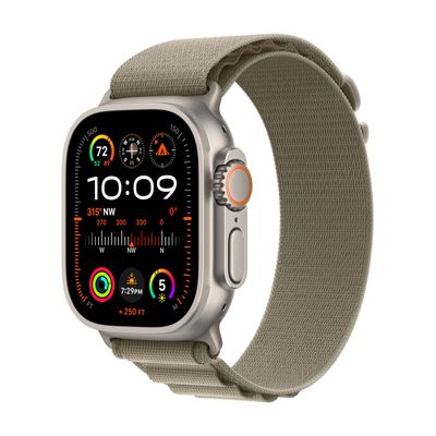 Apple Watch Ultra 2 [GPS + Cellular, 49mm] Titanium Case with Olive Alpine Loop, Medium (Renewed)