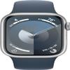 Apple Watch Series 9 [GPS + Cellular 41mm] Silver Aluminum Case with Storm Blue Sport Band, S/M (Renewed) view 4