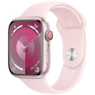 Apple Watch Series 9 [GPS + Cellular, 45mm] - Pink Aluminum Case with Pink Sport Band, M/L (Renewed)