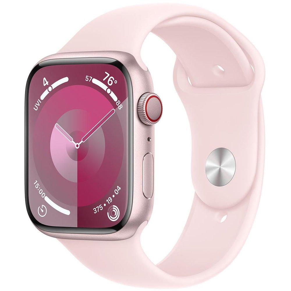 Apple Watch Series 9 [GPS + Cellular, 45mm] - Pink Aluminum Case with Pink Sport Band, M/L (Renewed)