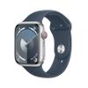 Apple Watch Series 9 [GPS + Cellular 45mm] Silver Aluminum Case with Storm Blue Sport Band S/M (Renewed) view 1