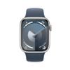 Apple Watch Series 9 [GPS + Cellular 45mm] Silver Aluminum Case with Storm Blue Sport Band S/M (Renewed) view 2