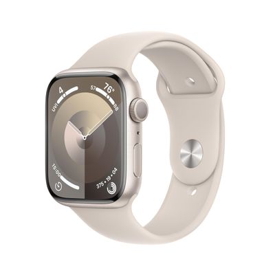 Apple Watch Series 9 [GPS, 45mm] - Starlight Aluminum Case with Starlight Sport Band, S/M (Renewed)