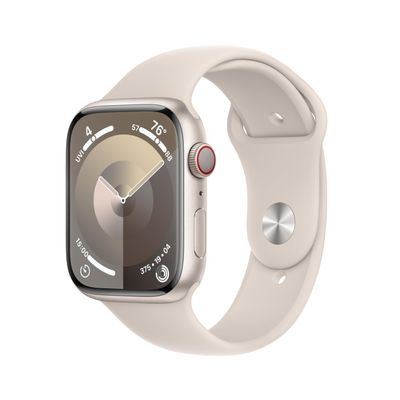 Apple Watch Series 9 [GPS + Cellular, 45mm] - Starlight Case with Starlight Sport Band, S/M (Renewed)