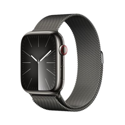 Apple Watch Series 9 [GPS + Cellular, 45mm] - Graphite Stainless Steel Case with Milanese Loop, One Size Band (Renewed)