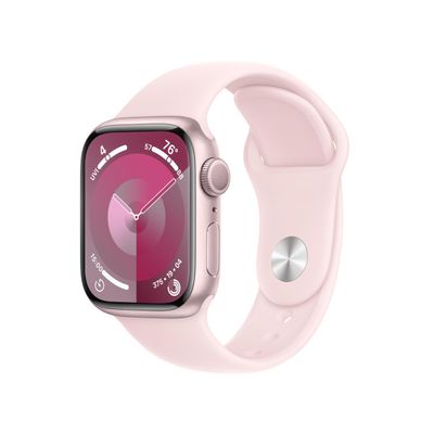 Apple Watch Series 9 [GPS 41mm] Pink Aluminum Case with Pink Sport Band M/L (Renewed)
