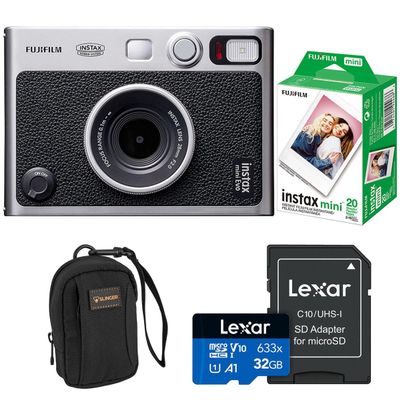 Fujifilm Instax Mini Evo Instant Film Camera + Fujifilm Instax mini Instant Daylight Film 20 Exposures + Slinger Camera Bag + Micro Memory Card with SD Adapter (Essentials Kit, Black)